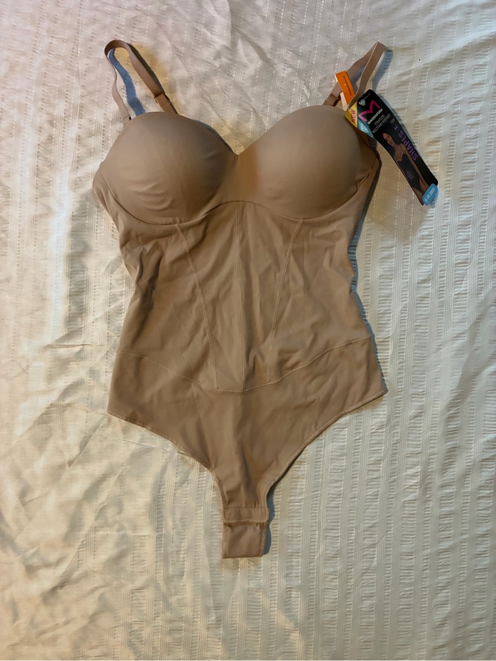 NWT Maidenform Shapewear Firm Strapless Multiway Thong Bodysuit Nude